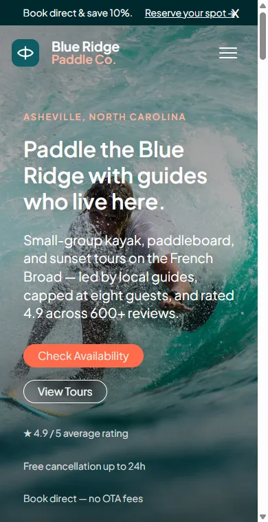 The Blue Ridge Paddle Co. demo on a phone